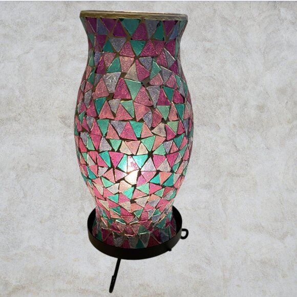 MOSAIC ACCENT LAMP -- Blue, Pink/Red Mosaic Glass, Plugs In, Shade & Base Light - Picture 2 of 7